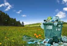 Coca-Cola, Nestlé y PepsiCo… El top 10 de los contaminadores de plásticos Bello paisaje campestre manchado por residuos que caen alrededor de un contenedor de basura