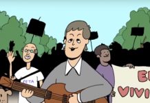 Paul McCartney dona su himno «Looking for Changes» para la campaña anti experimentación animal Ilustración de Paul McCartney con su guitarra en manifestación por los derechos de los animales