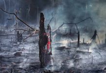 Los biocombustibles de aceite de palma y soja provocarán deforestaciones masivas Troncos carbonizados quemados y humeantes después de incendio en bosque
