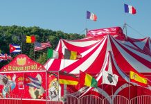 Francia prohibirá delfines y orcas en acuarios y animales en circos Carpa de circo con banderas de Francia